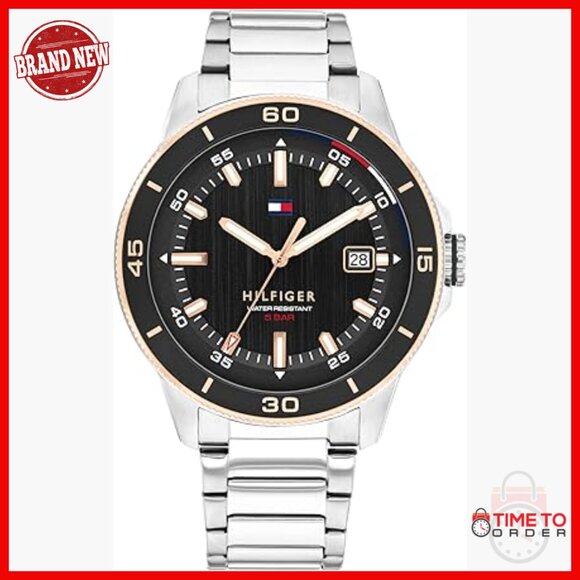 Men's 43mm Quartz Watch Water Resistant Stainless Steel Bracelet